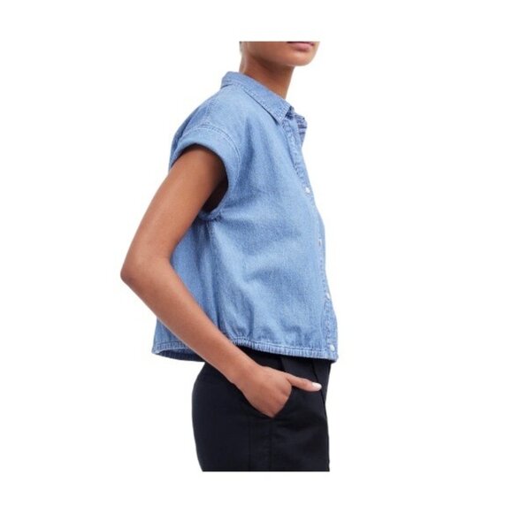 Madewell Womens Denim Side Tie Botton Up Shirt in Aurea Wash Size L - Picture 3 of 9